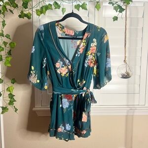 Abercrombie & Fitch A&F Japanese Robe Style Jumpsuit Romper Floral Green XS